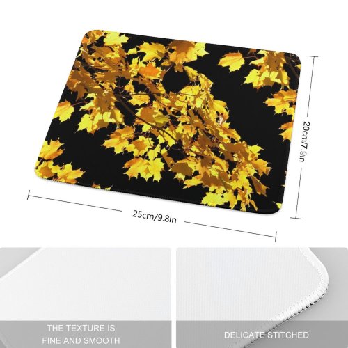yanfind The Mouse Pad Maple Autumn Golden Festive Woody Leaves Maple Plant Fall Branch Leaf Leaf Pattern Design Stitched Edges Suitable for home office game