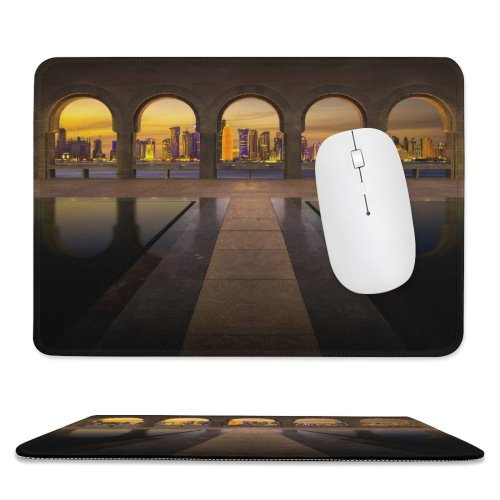 yanfind The Mouse Pad Nicolas Kamp Art Doha Qatar Arches City Lights Exposure City Skyscrapers HDR Pattern Design Stitched Edges Suitable for home office game
