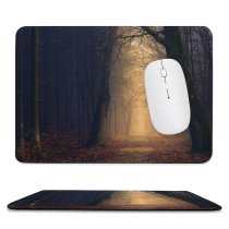 yanfind The Mouse Pad Backlit Fog Dark Rural Forest Eerie Foggy Woods Fall Countryside Dawn Silhouette Pattern Design Stitched Edges Suitable for home office game