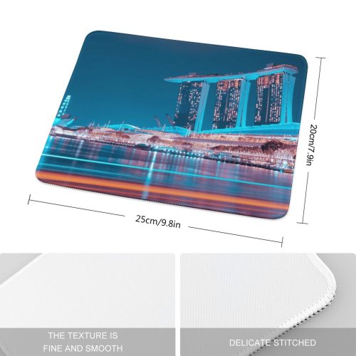 yanfind The Mouse Pad Pang Yuhao Marina Bay Sands Singapore Hour Night Lights Waterfront Reflection Modern Pattern Design Stitched Edges Suitable for home office game