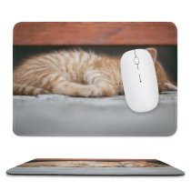 yanfind The Mouse Pad Young Kitty Pet Sleeping Resting Felidae Kitten Tabby Field Cute Little Focus Pattern Design Stitched Edges Suitable for home office game