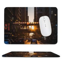 yanfind The Mouse Pad Blur Golden Tall Street City Dark Footbridge Illuminated Downtown Sunset Traffic Evening Pattern Design Stitched Edges Suitable for home office game