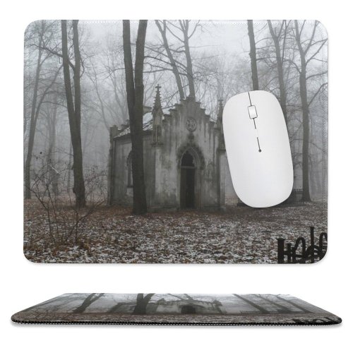 yanfind The Mouse Pad Mist Natural Atmospheric Autumn Cemetery Sadness Woody Fog Landscape Haze Spooky Gothic Pattern Design Stitched Edges Suitable for home office game