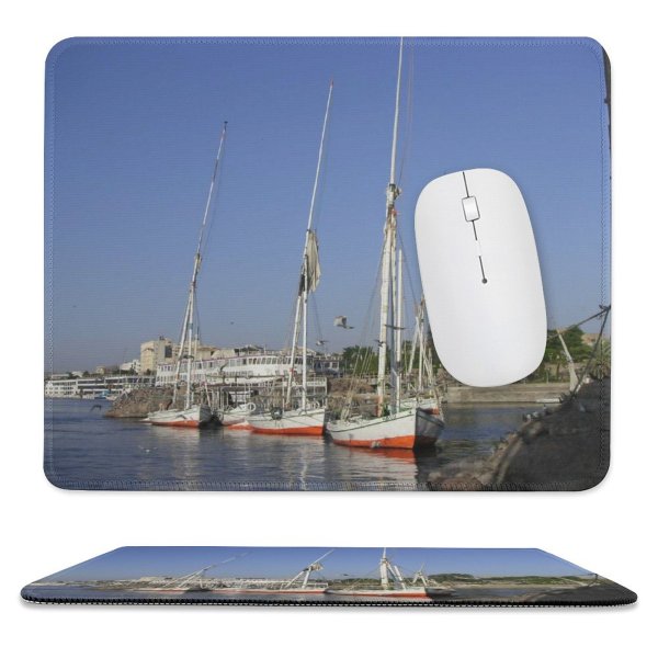 yanfind The Mouse Pad Marina Watercraft Harbor Sail Mast Sailboat Sea Aswan Vehicle Nile Ship Boat Pattern Design Stitched Edges Suitable for home office game