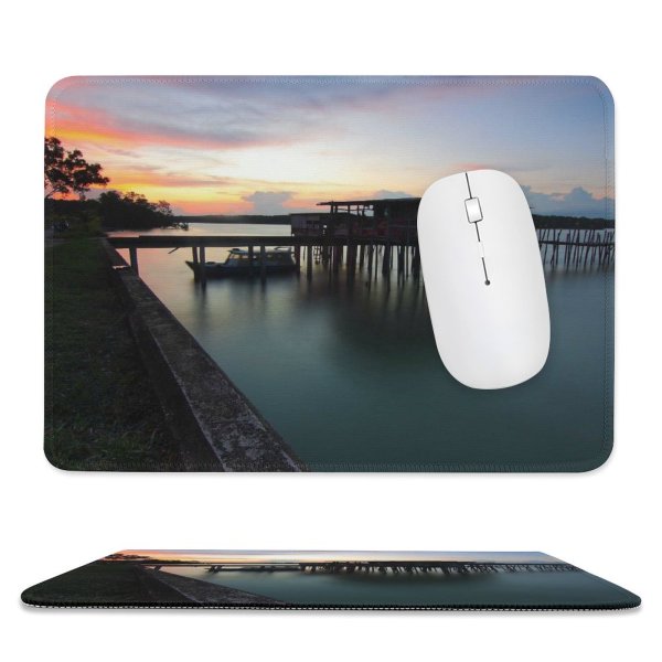 yanfind The Mouse Pad Backlit Hut Sunset Grass Wood Landscape Evening Pier Travel Bridge Wooden Light Pattern Design Stitched Edges Suitable for home office game