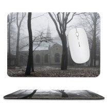 yanfind The Mouse Pad Mist Abandoned Natural Atmospheric Autumn Cemetery Church Sadness History Fog Landscape Haze Pattern Design Stitched Edges Suitable for home office game