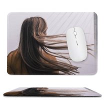 yanfind The Mouse Pad Blur Girl Beautiful Photoshoot Daylight Bridge Hairstyle Hairdo Fashion Portrait Wave Windy Pattern Design Stitched Edges Suitable for home office game