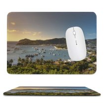 yanfind The Mouse Pad Boats Coast Skies Coastline Clouds Sunlight Sunset Daylight Mountains Daytime Oceanside Hills Pattern Design Stitched Edges Suitable for home office game