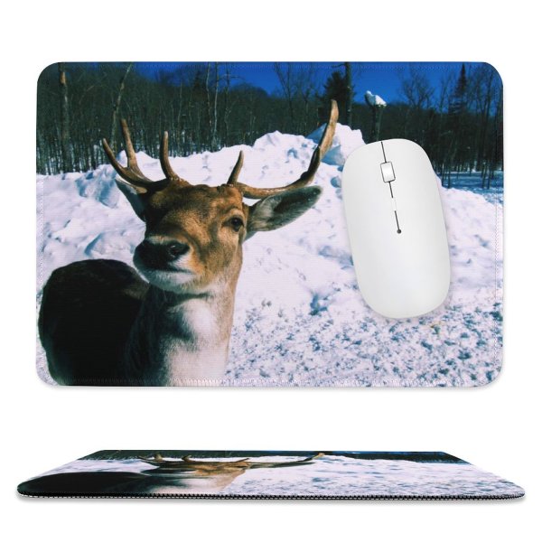 yanfind The Mouse Pad Frozen Deer Tree Frost Winter Frosty Outdoors Reindeer Lapland Ice Wood Wildlife Pattern Design Stitched Edges Suitable for home office game