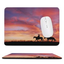 yanfind The Mouse Pad Cowboy Horses Silhouette Dawn Sunset Pattern Design Stitched Edges Suitable for home office game