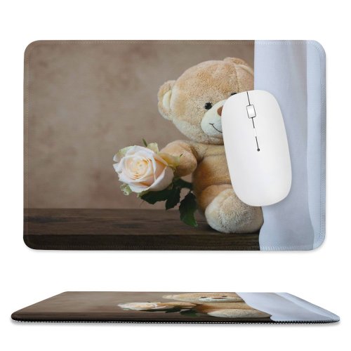 yanfind The Mouse Pad Cute Teddy Bear Rose Toy Gift Valentine's Pattern Design Stitched Edges Suitable for home office game
