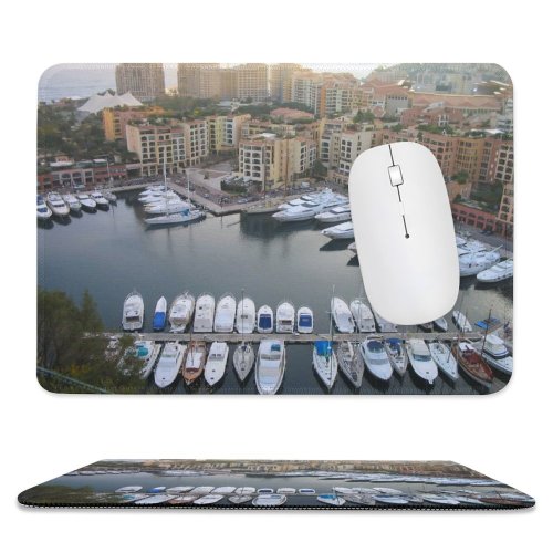 yanfind The Mouse Pad Marina City Harbor Transportation Waterway Yacth Buildings Vehicle Bay Monaco Dock Boat Pattern Design Stitched Edges Suitable for home office game