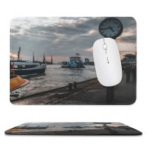 yanfind The Mouse Pad Boats Coast Docked Clouds Port Sunset Daylight Pier Marina Clock Watercrafts Old Pattern Design Stitched Edges Suitable for home office game