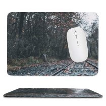 yanfind The Mouse Pad Woods Deer Fall Alone Train Trees Wild Pattern Design Stitched Edges Suitable for home office game