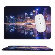 yanfind The Mouse Pad Pang Yuhao City Singapore Skyscrapers Modern Architecture Reflection Symmetrical Cityscape Nighttime City Pattern Design Stitched Edges Suitable for home office game