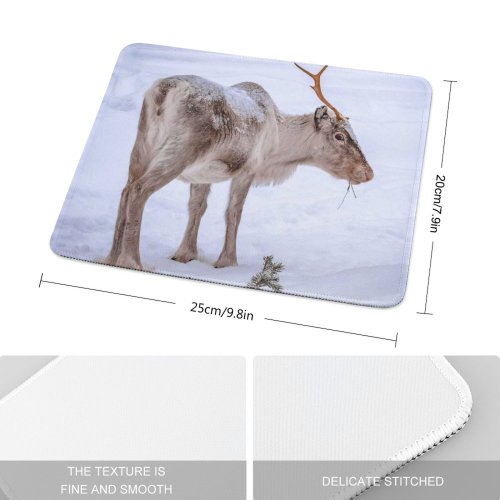yanfind The Mouse Pad Frozen Deer Frost Wild Covered Frosty Winter Reindeer Lapland Wildlife Buck Antlers Pattern Design Stitched Edges Suitable for home office game