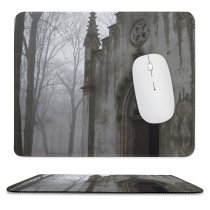 yanfind The Mouse Pad Building Place Atmospheric Autumn Cemetery Sadness Fog Chapel Arch Haze Spooky Riga Pattern Design Stitched Edges Suitable for home office game