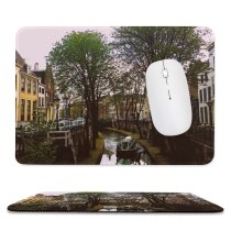yanfind The Mouse Pad Boat Urban Street City Buildings Canal Town Cars Pattern Design Stitched Edges Suitable for home office game