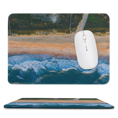 yanfind The Mouse Pad Drone Topdown Beach Grass Sunlight Snow Free Ocean Basin Ice Shore Pattern Design Stitched Edges Suitable for home office game