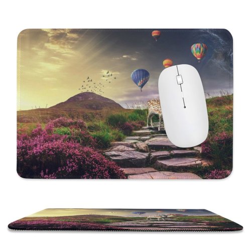 yanfind The Mouse Pad Mirolim Mirsolixov Deer Hot Air Balloons Sunrise Landscape Stone Staircase Pattern Design Stitched Edges Suitable for home office game