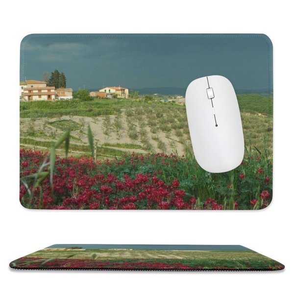 yanfind The Mouse Pad Field Spring Tuscany Beautiful Natural Area Rural Landscape Sky Plant Wildflower Flower Pattern Design Stitched Edges Suitable for home office game
