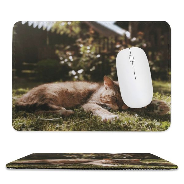 yanfind The Mouse Pad Plant Closed Eyes Tree Kitty Grass Relax Pet Grassy Outdoors Quiet Sleeping Pattern Design Stitched Edges Suitable for home office game