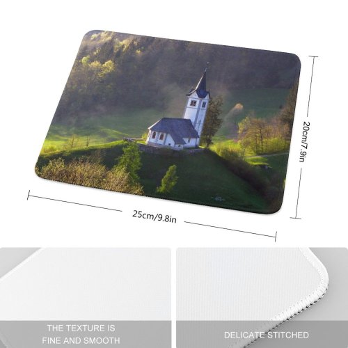 yanfind The Mouse Pad Mist Hill Catholic Morning Natural Atmospheric Church Landscape Sky Forest Sunshine Tree Pattern Design Stitched Edges Suitable for home office game