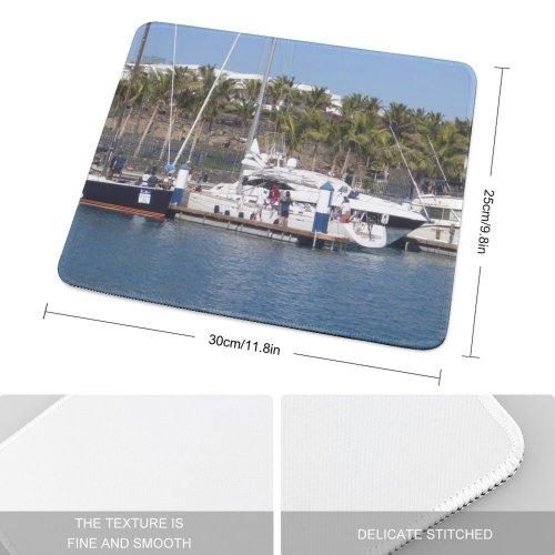 yanfind The Mouse Pad Marina Watercraft Harbor Marina Transportation Boats Waterway Sea Harbour Vehicle Boating Dock Pattern Design Stitched Edges Suitable for home office game