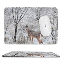 yanfind The Mouse Pad Frozen Snowstorm Freezing Deer Frost Frosty Winter Outdoors Scenic Woods Fall Wintry Pattern Design Stitched Edges Suitable for home office game