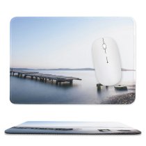 yanfind The Mouse Pad Boats Clouds Wood Landscape Mountains Wooden Beach Outdoors Seashore Deck Seaside Sky Pattern Design Stitched Edges Suitable for home office game