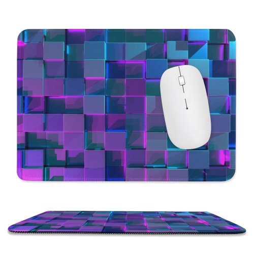 yanfind The Mouse Pad Abstract Cubes Neon Pattern Design Stitched Edges Suitable for home office game