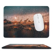 yanfind The Mouse Pad Blur Focus Dark Lights Airport Window Moisture Damp Wet Droplets Glass Transportation Pattern Design Stitched Edges Suitable for home office game