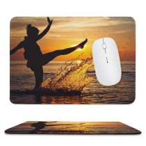 yanfind The Mouse Pad Backlit Girl Freedom Beautiful Skies Vacation Sunset Landscape Happiness Splash Light Beach Pattern Design Stitched Edges Suitable for home office game