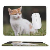 yanfind The Mouse Pad Blur Focus Whiskers Cat Grass Pet Sit Fur Outdoors Kitten Adorable Cute Pattern Design Stitched Edges Suitable for home office game