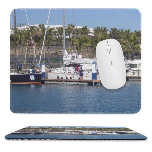 yanfind The Mouse Pad Marina Watercraft Harbor Marina Transportation Boats Waterway Sea Harbour Vehicle Boating Dock Pattern Design Stitched Edges Suitable for home office game
