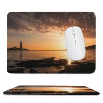 yanfind The Mouse Pad Backlit Golden Clouds Sunset Evening Light Beach Sun Tower Building Hour Horizon Pattern Design Stitched Edges Suitable for home office game