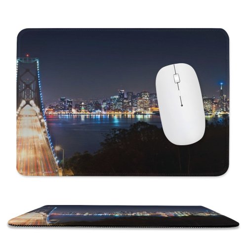yanfind The Mouse Pad Michael Kaldani Oakland Bay Bridge San Francisco Cityscape City Lights Night Time Pattern Design Stitched Edges Suitable for home office game