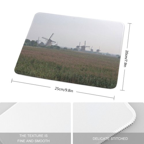 yanfind The Mouse Pad Mill Field Mills Polder Atmospheric Area Rural Buildings Turbine Holland Crop Farm Pattern Design Stitched Edges Suitable for home office game