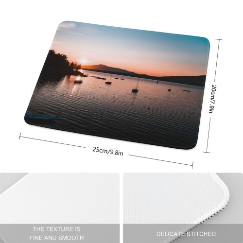 yanfind The Mouse Pad Boats Beautiful Placid Sunset Landscape Evening Travel Light Beach Sun Watercrafts River Pattern Design Stitched Edges Suitable for home office game