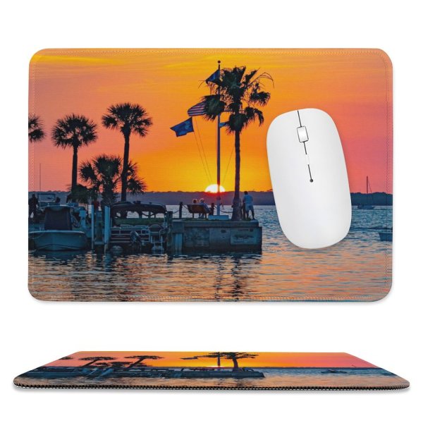 yanfind The Mouse Pad Boats Afterglow Vacation Palm Coconut Scenery Sunset Oceanside Leisure Beach Ripples Watercrafts Pattern Design Stitched Edges Suitable for home office game