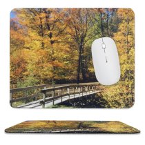 yanfind The Mouse Pad Vermont Leaves Fall Bridge Leaf Tree Autumn Colorful Natural Landscape Sky Deciduous Pattern Design Stitched Edges Suitable for home office game
