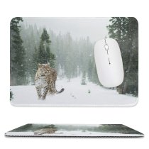 yanfind The Mouse Pad Pine Leopard Snowing Frozen Fir Elegant Winter Outdoors Scenic Woods Conifer Portrait Pattern Design Stitched Edges Suitable for home office game