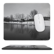 yanfind The Mouse Pad Trees Lake Snow Winter Coldness Season Outdoor Scenery Landscape Frost Frosty Grey Pattern Design Stitched Edges Suitable for home office game