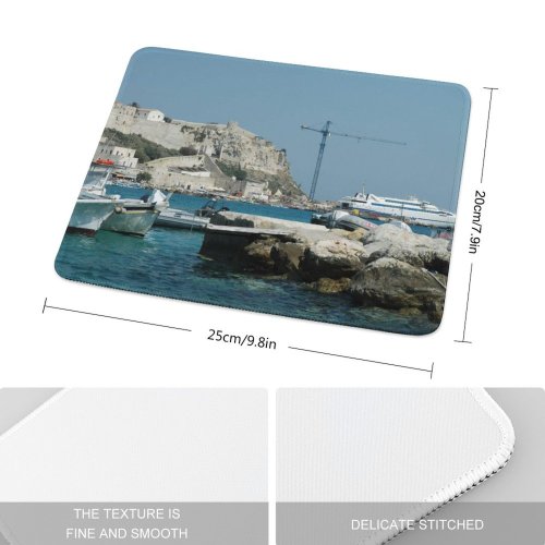 yanfind The Mouse Pad Marina Coast Harbor Mare Isola Sea Faro Vehicle Vacation Boat Yacht Port Pattern Design Stitched Edges Suitable for home office game