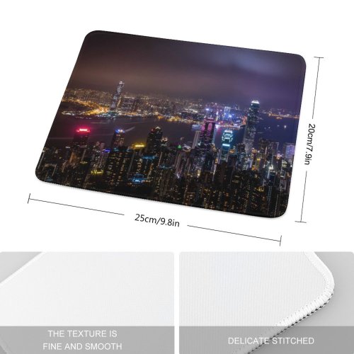 yanfind The Mouse Pad Peter Y. Chuang Hong Kong City Skyscrapers Night Time Cityscape Aerial City Pattern Design Stitched Edges Suitable for home office game
