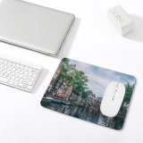 yanfind The Mouse Pad Boats Amsterdam City Office Canal Clouds Parked Bridge Buildings Watercrafts Urban River Pattern Design Stitched Edges Suitable for home office game