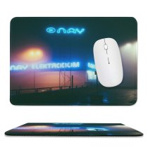 yanfind The Mouse Pad Blur Fog Street Dark Illuminated Lights Hazy Lamps Evening Neon Foggy Outdoors Pattern Design Stitched Edges Suitable for home office game