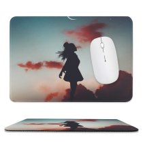 yanfind The Mouse Pad Luizclas Girl Mood Silhouette Evening Sky Crescent Moon Pattern Design Stitched Edges Suitable for home office game
