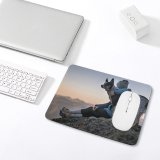 yanfind The Mouse Pad Blur Focus Winter Dog Scenery Depth Field Wear Jacket Pet Sit Relax Pattern Design Stitched Edges Suitable for home office game