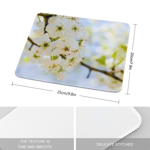 yanfind The Mouse Pad May Flower Blossum Spring Sky Limb Spring Cherry Leaves Branch Plant Flowers Pattern Design Stitched Edges Suitable for home office game